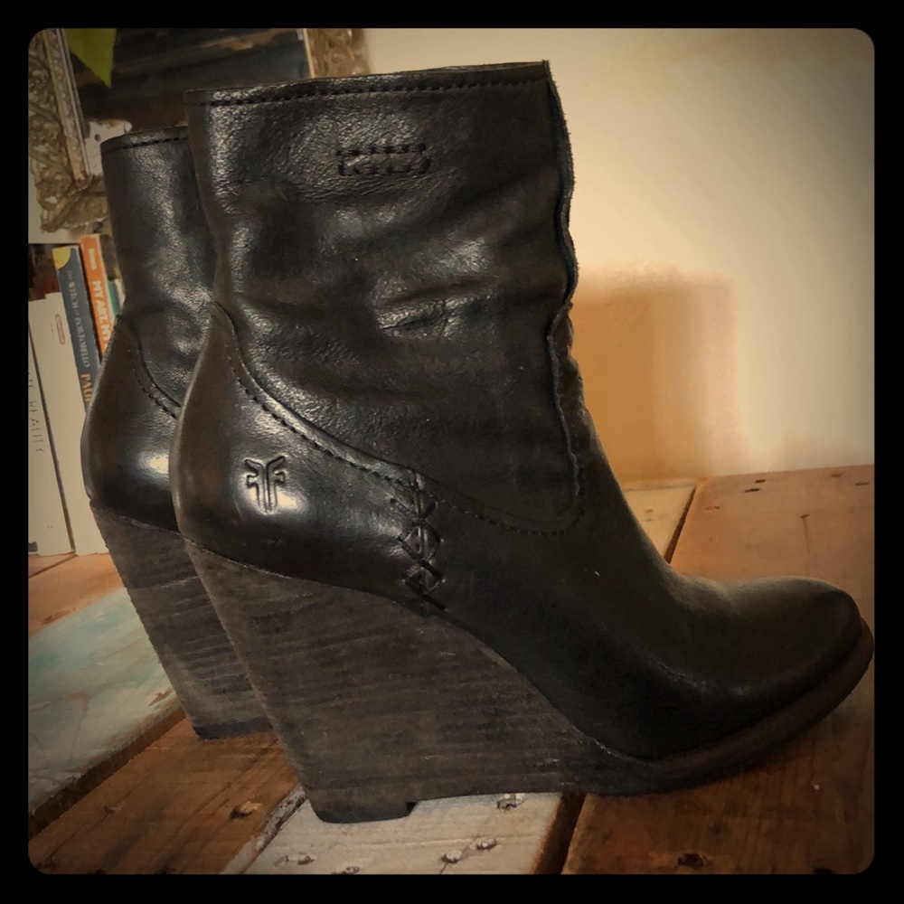 Frye Wedge Booties Black